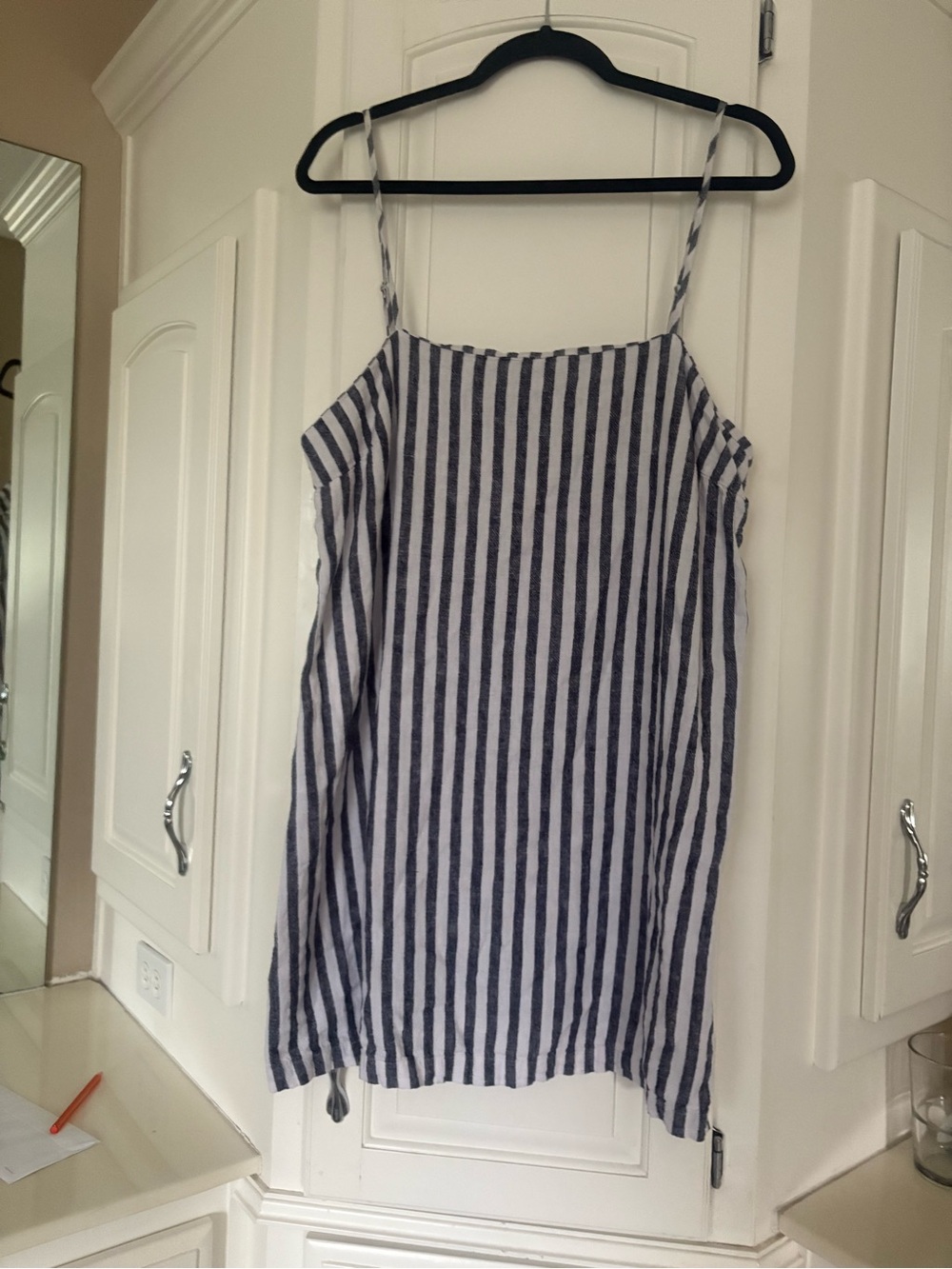 a new day Navy and White Striped Dress- linen blend coastal
